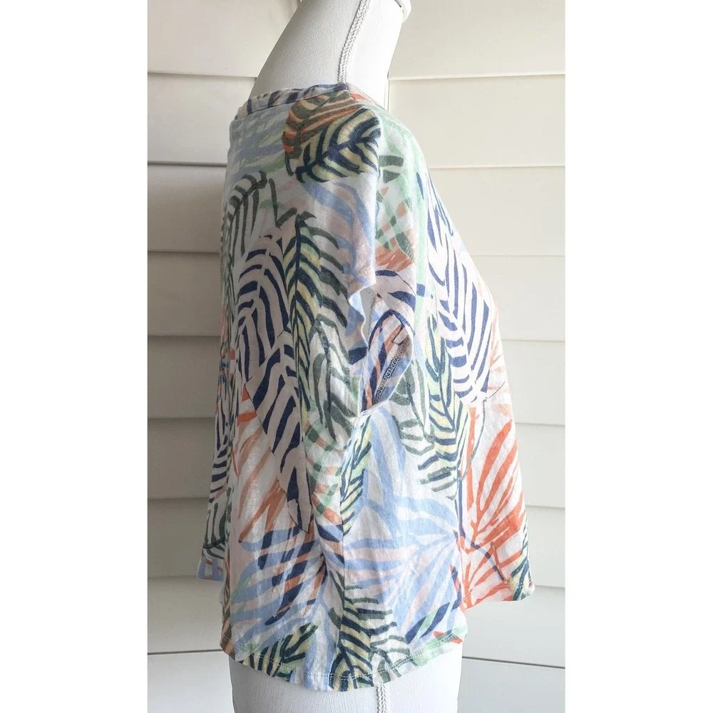 Tahari 100% Linen Tropical Leaf Print Crop Top M Lightweight‎ Resort Beach Boho